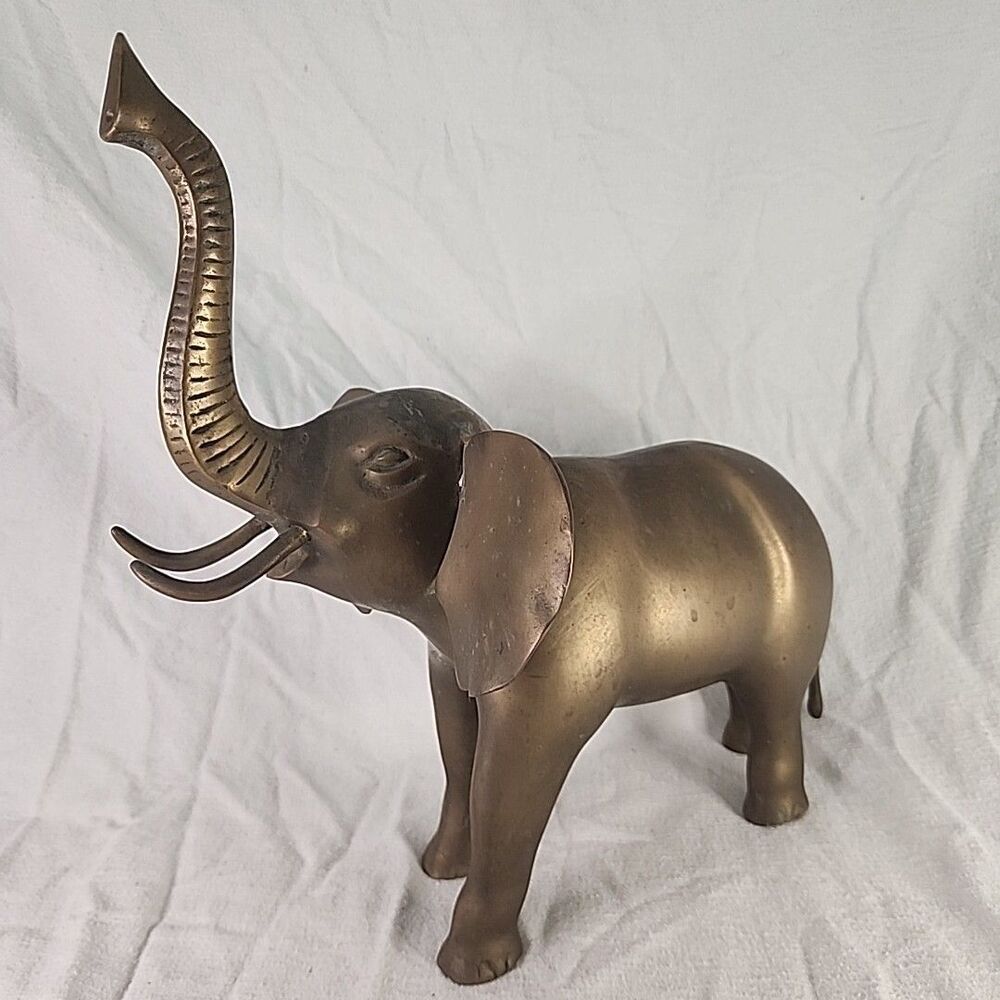 Statue Brass Elephant Large Figure Lucky Sculpture 13.5" Tall 14" Long 5 Lbs VTG